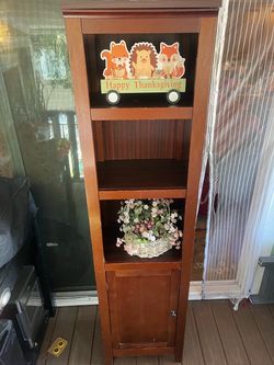 Tall Narrow Wood Bookcase with Cabinet