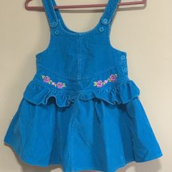 Vintage 1989 Raggedy Ann Blue Corduroy Jumper Dress 6x Bow Floral Embroidered