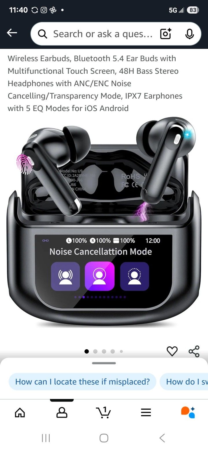 Wireless Earbuds, Bluetooth 5.4 Ear Buds with Multifunctional Touch Screen,