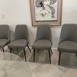 4 Gray  Fabric Chair And Black Metallic Legs