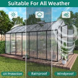 Newly marketed Gain height windproofaluminum greenhouse 8x14 FT Polycarbonate Greenhouse Raised Base and Anchor Aluminum Heavy Duty Walk-in Greenhouse