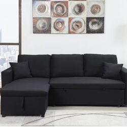 Black Reversible Sectional Sofa W/ Storage & Pullout Bed ** Clearance Sale $499.99