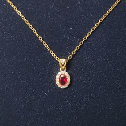 Ruby & White Sapphire Halo Necklace