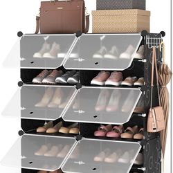 6-Tier 24-Pair Expandable Shoe Rack Organizer with 2 Hooks, Black (missing 2 black clips )