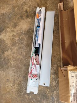 2 new 2' foot flourescent fixtures. man cave,, garage,, under cabinet. with ballasts, tombstones, end caps and wires.