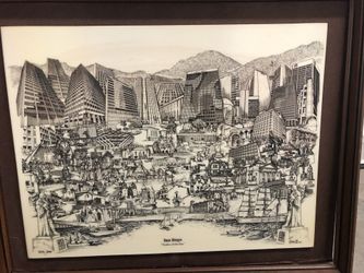 1976 Dennis Robert Bivens San Diego harbor of the sun etched marble portrait