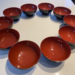 Japanese Bowl Set 10 Rice Bowls, 5 Soup Bowls With Lids