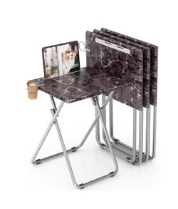 Fleecy day Folding TV Tray Table with Cup Holder, TV Dinner Table with Sturdy MDF Top, Eating Trays with Tablet Slot for Living Room, Bedroom, Sofa (B