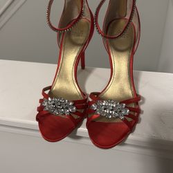Badgley Mischka Satin Red Stiletto Heel 