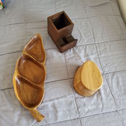 Pencil cup,Tray and compartment Box. (Wooden)