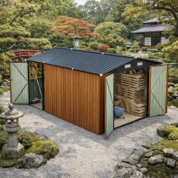 Outdoor Storage Shed 9×11 FT with 3 Lockable Doors,Utility Tool Shed Metal Storage Garden Sheds 4 Vents,Metal Sheds