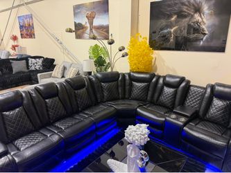 Black Leather Sectional Sofa with Recliners
