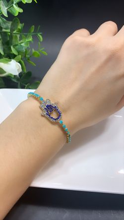 NO FADE Adjustable Sterling Silver Plated Evil Eyes Charm Bracelet