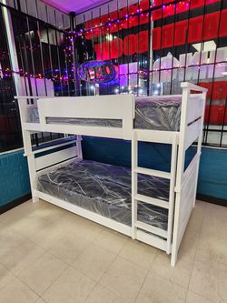 Twin bunk bed frame with mattress