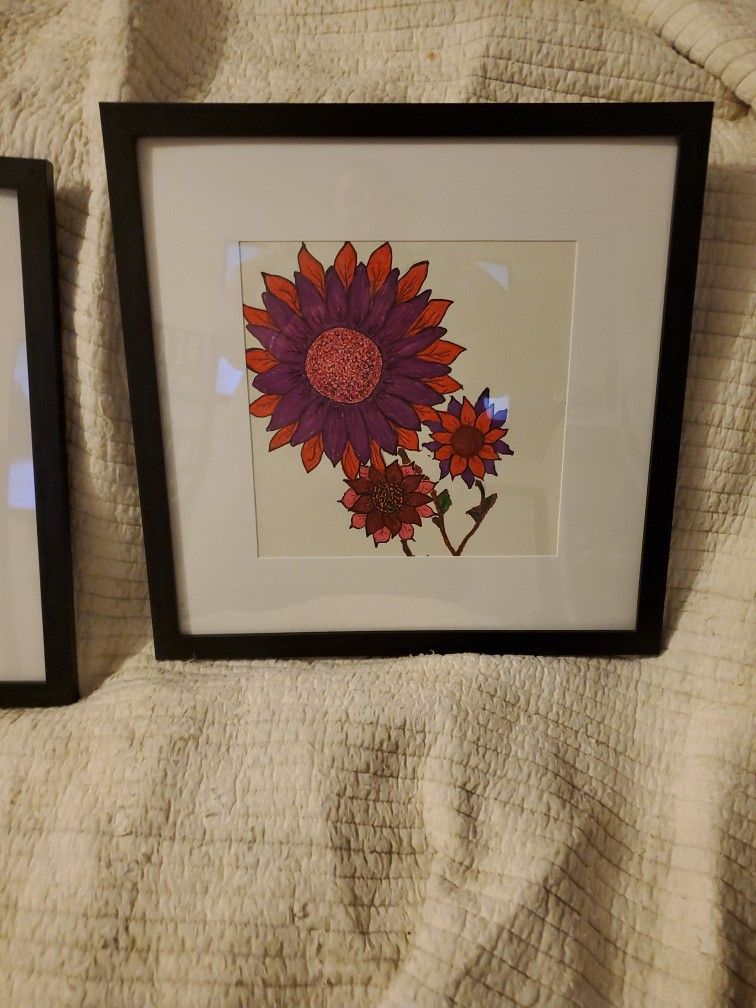 Original Framed And Matted Wall Flowers