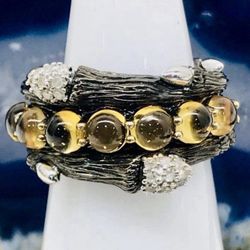 FREE SHIPPING! Vintage Dweck 925 Sterling Silver Diamond & Citrine Ring Size 5 