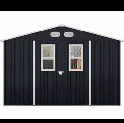 New in Box 8x10 FT Storage Shed Metal 4- Daylight Windows Lockable Doors Outdoor in Dark Gray