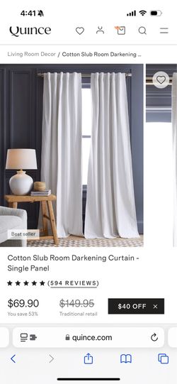 White Cotton Slub Room Darkening Curtain