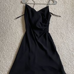 Little Black Dress with Spaghetti Straps and Bunched/Buttoned Side Detail