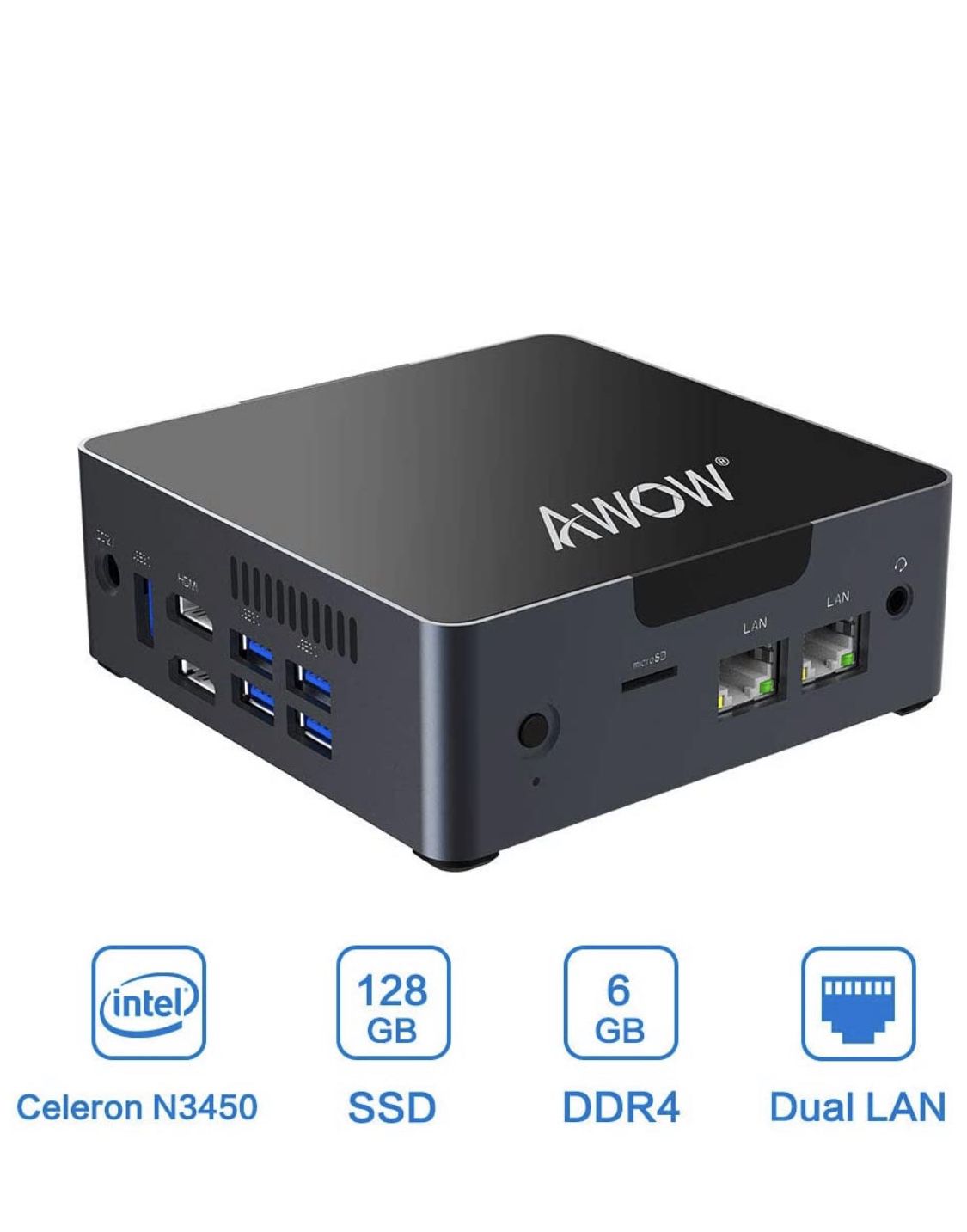 Mini PC AWOW Desktop Computer Intel Celeron N3450 Windows 10 6GB DDR4 128GB SSD/Dual LAN/ 2.4G+5G Dual Band WiFi/4K /Bluetooth/HDMI/5 USB3.0 Ports Mi