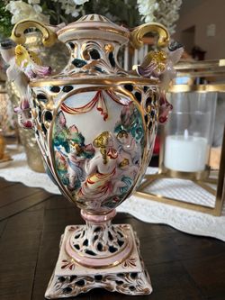 Porcelain Cherub Figurine Candelabra with Gold Accents
