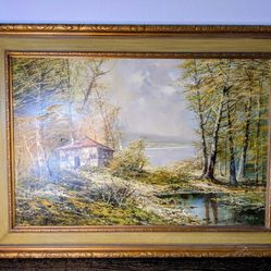 Large Original Oil Painting "Country House" Signed By Joseph Kugler