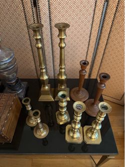 Assorted Vintage Metal and Wood Tapered Candle Holders $5 each/$30 for the box OBO