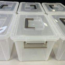6 Plastic Storage Bins with Lids ,  Storage Organizer Bins with Buckle-Up Latches and Handle