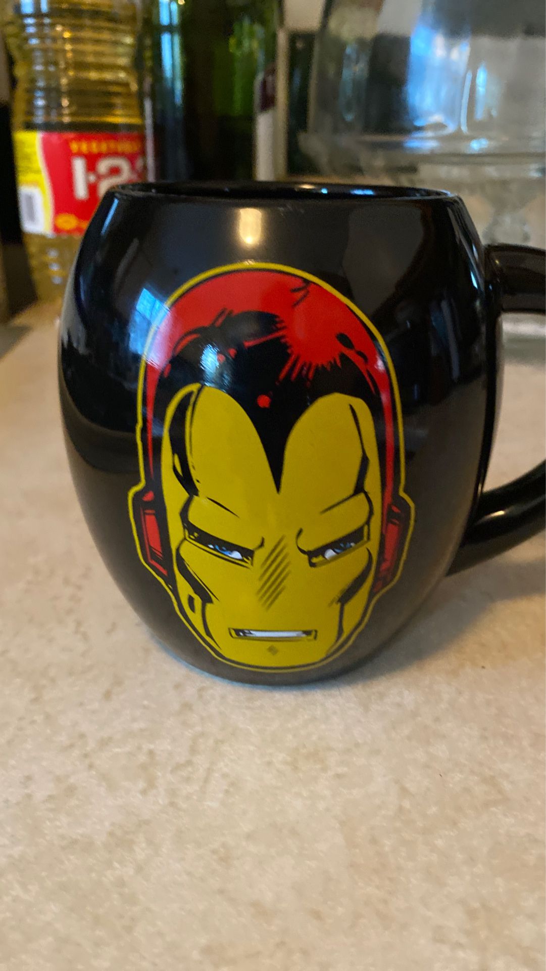 Marvel Iron Man 18 oz Oval Mug, Black, Yellow, and Red