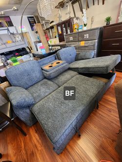 Sectional Convertible Bed Dark Grey Chenille fabric. New Especial price