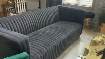 Modway Charisma Channel Tufted Performance Velvet Living Room Sofa in Charcoal
