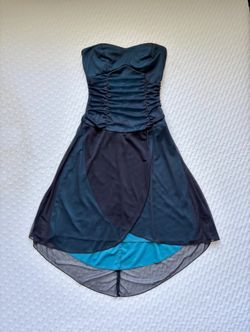 Ruby Rox Y2K Sheer Black Mesh Dress w/ Turquoise Underdress, Tulip Hem Size M