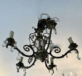 Gorgeous Vintage Spanish Brass And Crystal Chandelier 
