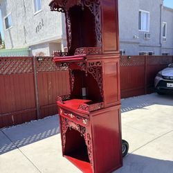 XL traditional Chinese red lacquer altar cabinet