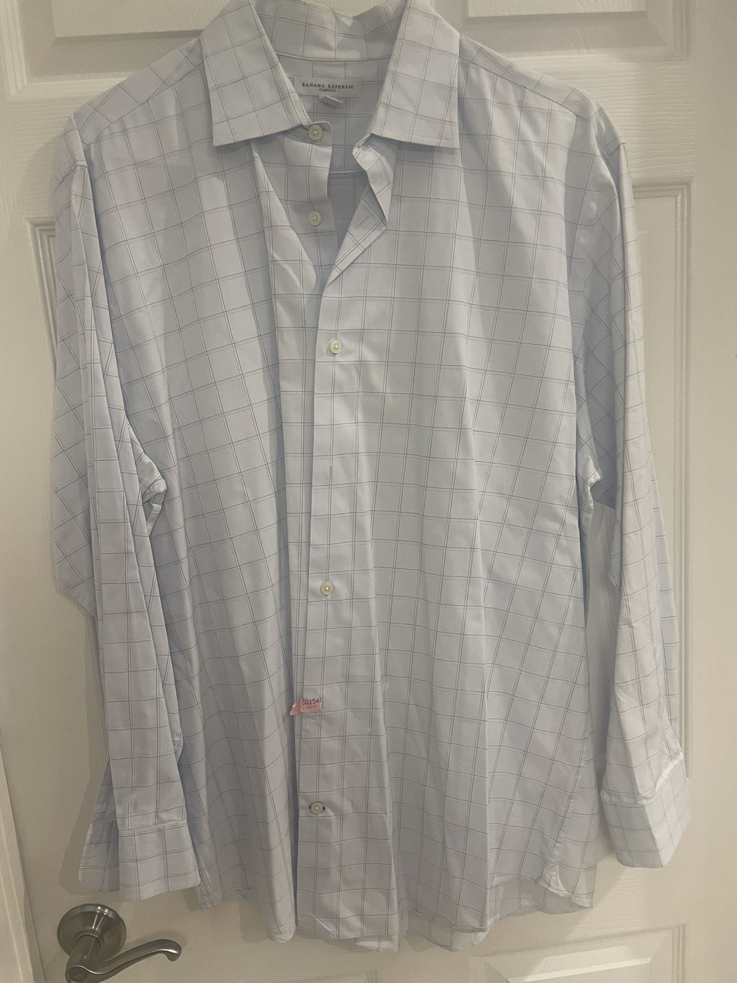 Banana Republic Classic Men’s Blue Plaid Dress Shirt, Xl