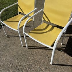 Chairs Two Yellow White Metal Stacking 