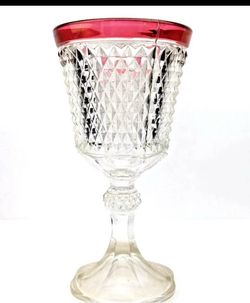 11" Tall Indiana Depression Glass Goblet Ruby Red Flash Rim Lovely Diamond Point