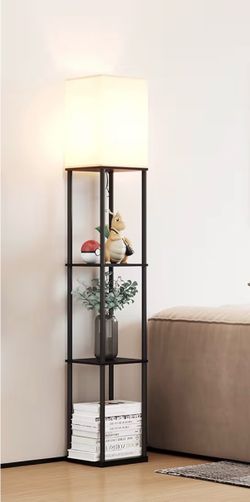 Floor Lamp with Shelves, Black, used good condition.