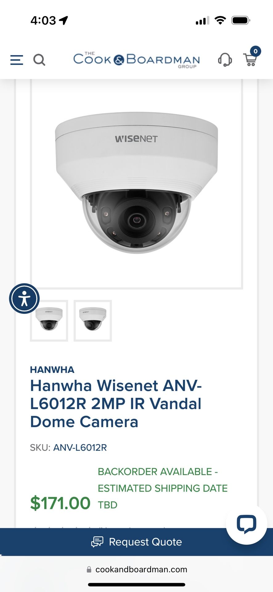 Hanwha Wisenet ANV-L6012R 2MP IR Vandal Dome Camera