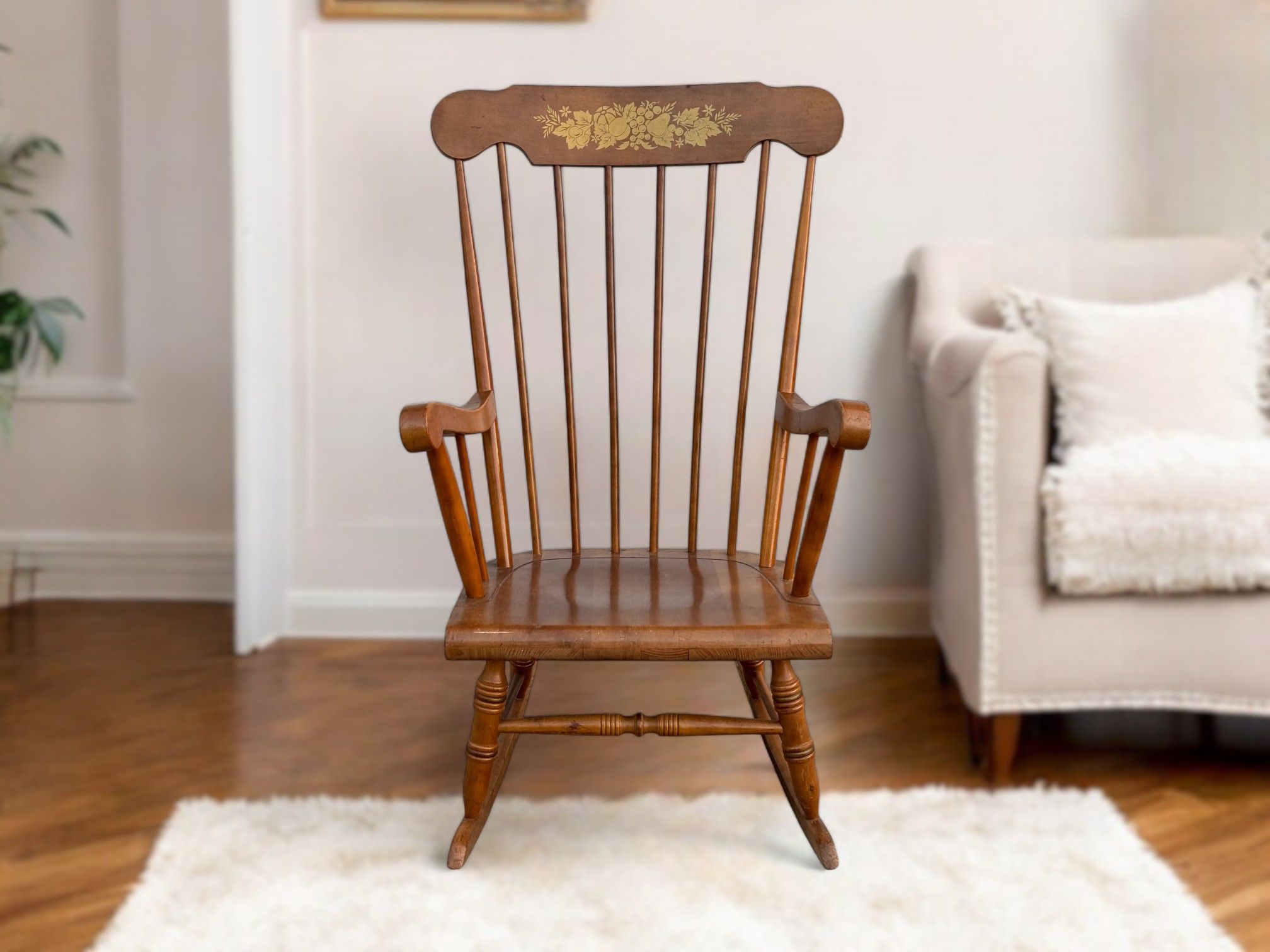 Brown Spindle-Back Rocking Chair