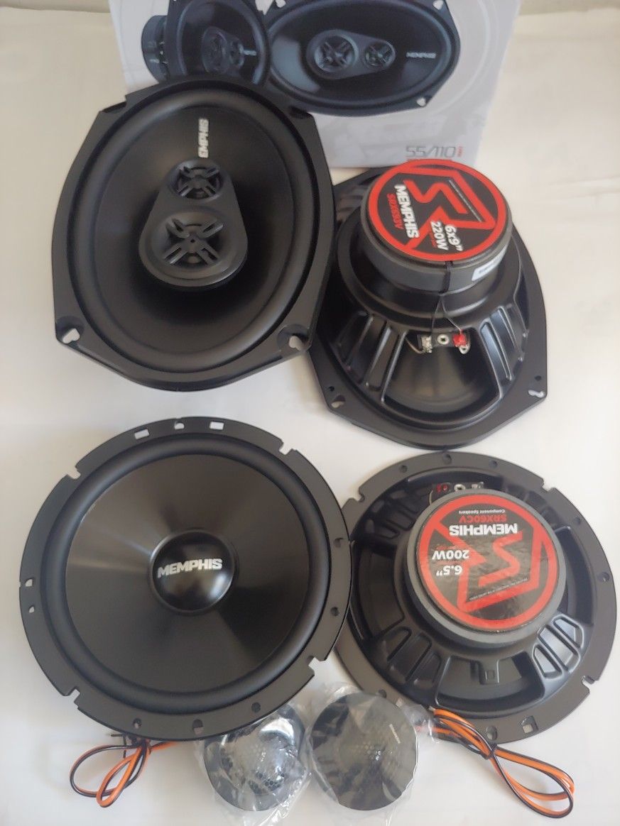 MEMPHIS 1 PAIR 6.5" 100 WATTS COMPONENT SET & 1 PAIR 6×9 3 WAY 110 WATTS CAR SPEAKER ( BRAND NEW PRICE IS LOWEST INSTALL NOT AVAILABLE )