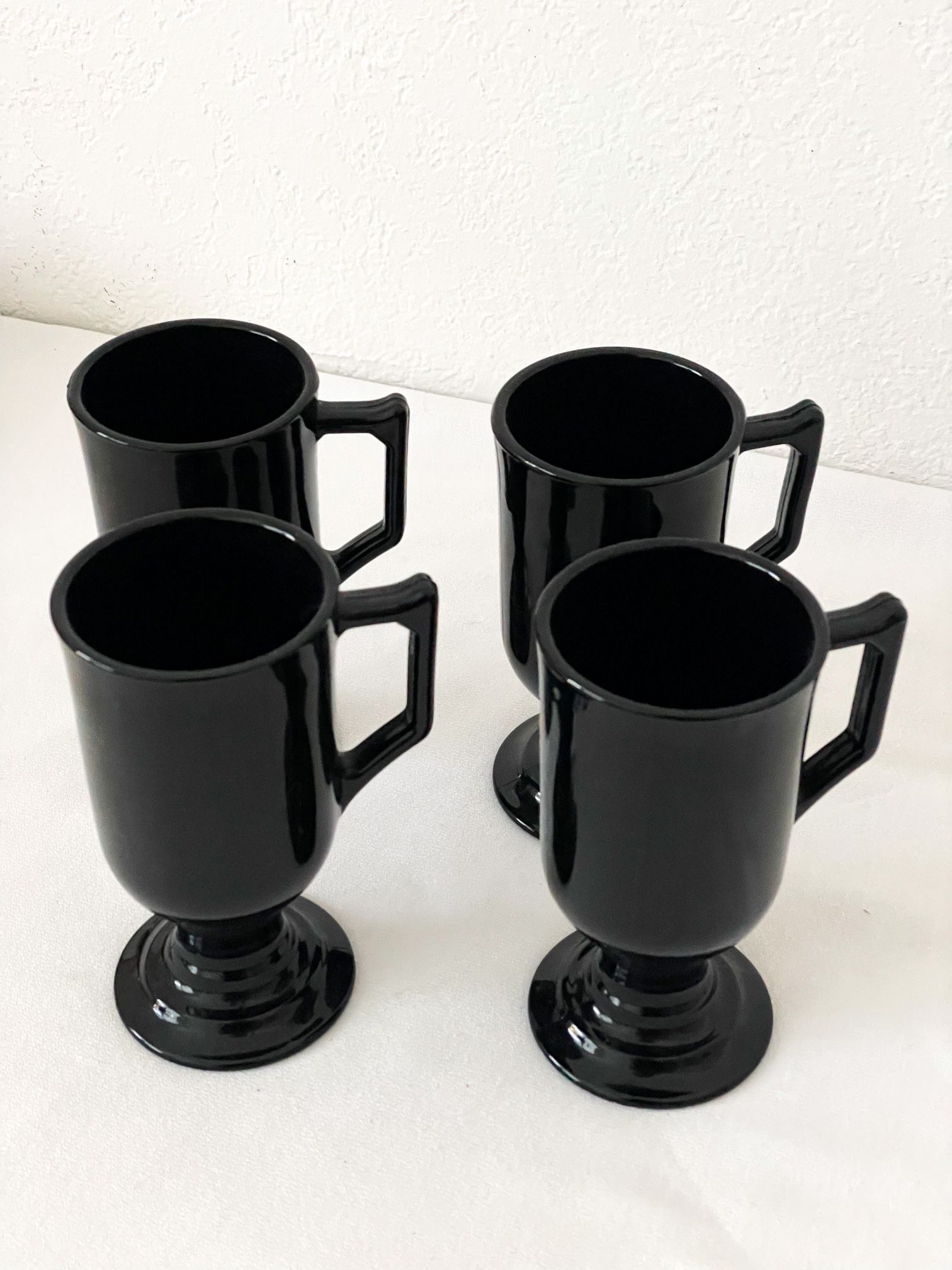 Vintage 1960’s Indiana Black Amethyst Glass Irish Pedestal Coffee Mugs Gothic