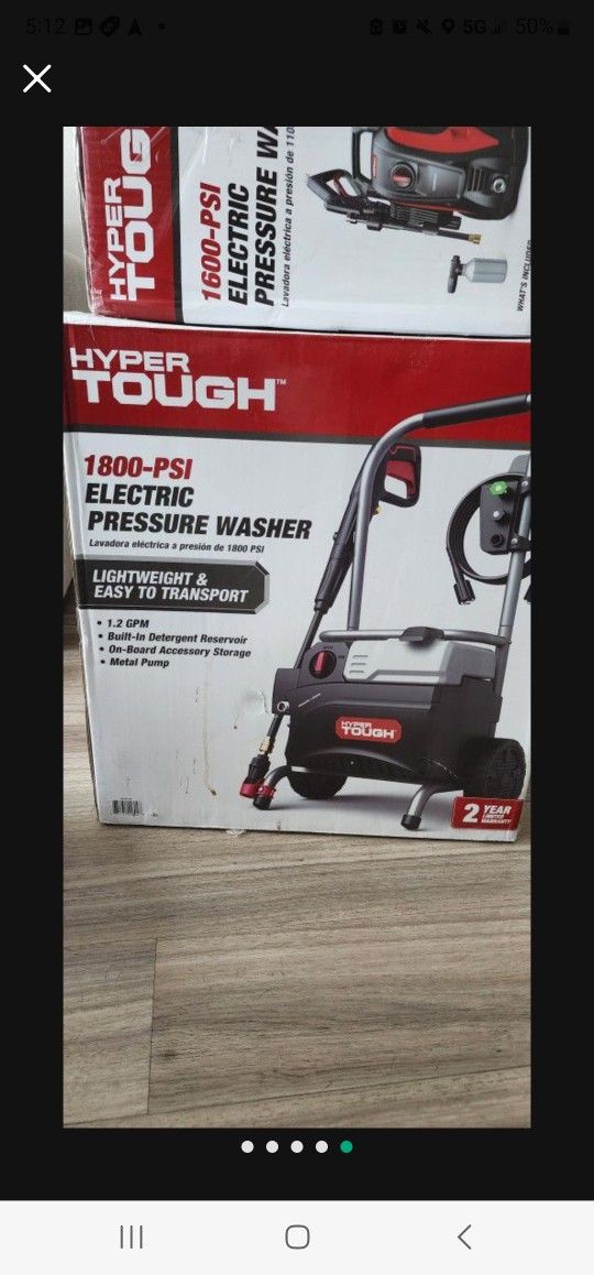 Hyper Tough Electric Pressure Washer 1800PSI Ideal for Car Wash Rugged Steel Frame, Red Black