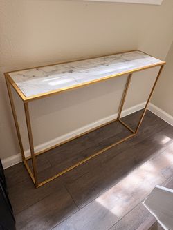Modern Gold Console Table with White Faux Marble Top - Entryway / Sofa Table