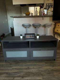 Gray TV Stand with Frosted Glass Drawers