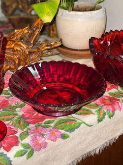 Ruby Red Depression Glass Scalloped Bowl
