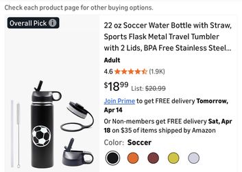22oz Soccer Water Bottle with Straw