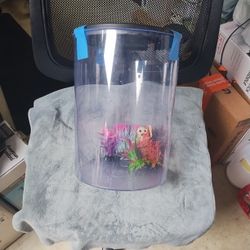 Acrylic cylindrical fish tank 9" wide x 12" tall + accessories 