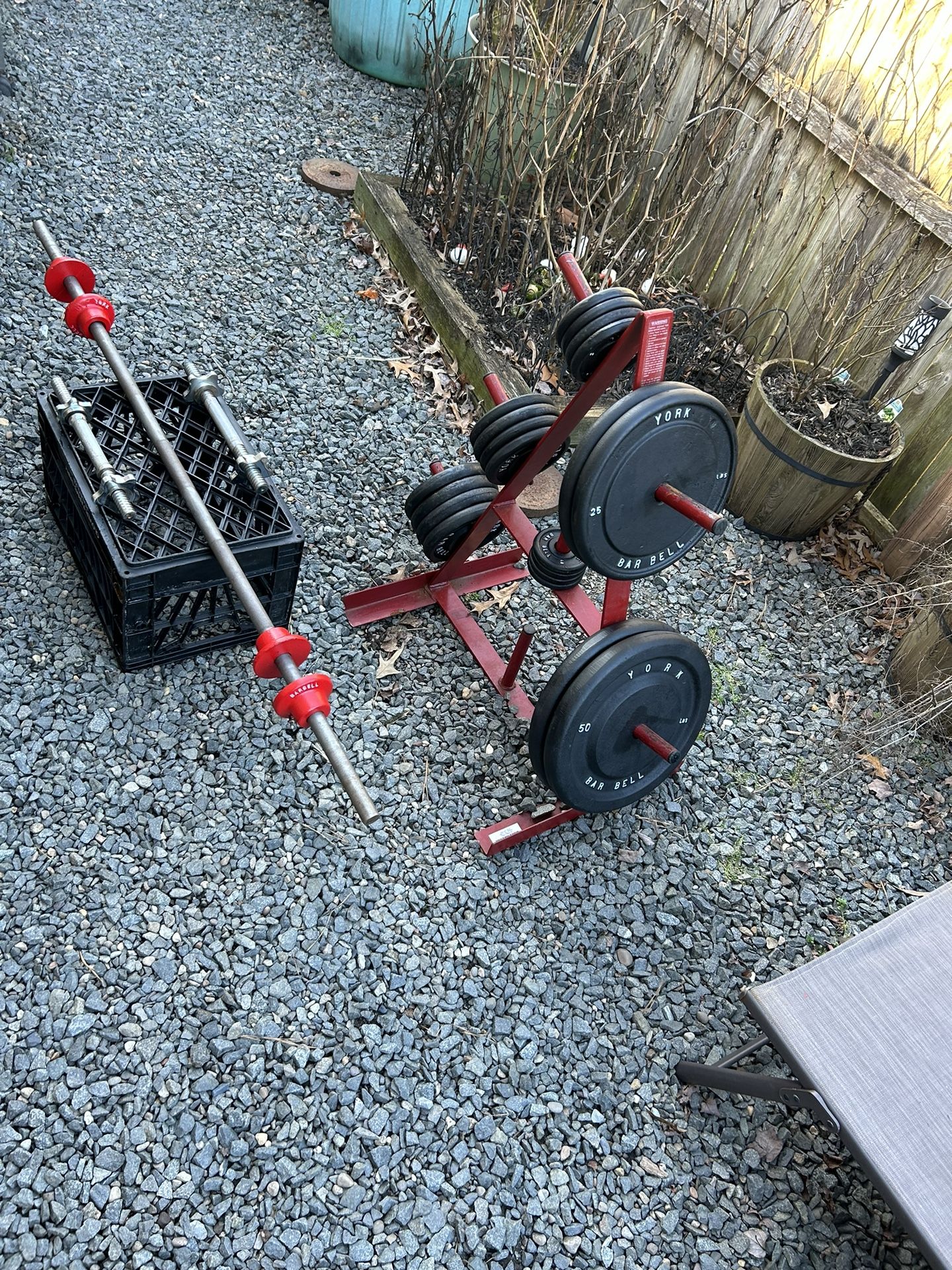 💪 York Set American 🇺🇸 Made 235 Lbs weight Plates York Standard Straight Bar5 Ft  25Lbs💪