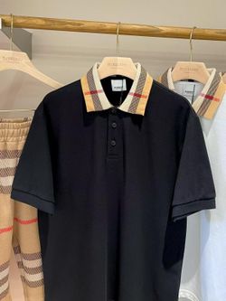 Black Burberry Check Collar Cotton Shirt 